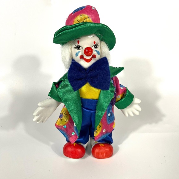 Other - Vtg Psychedelic Floral Clown Doll Porcelain Colorful Sequin Posable Whimsy NWOT